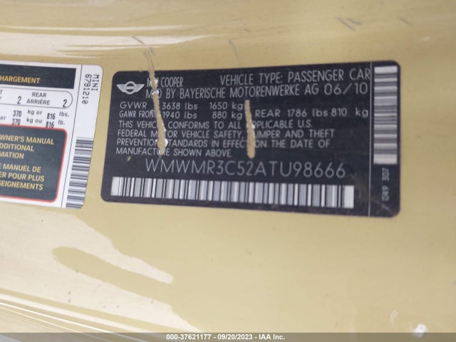 2010 MINI COOPER CONVERTIBLE WMWMR3C52ATU98666 Photo 8