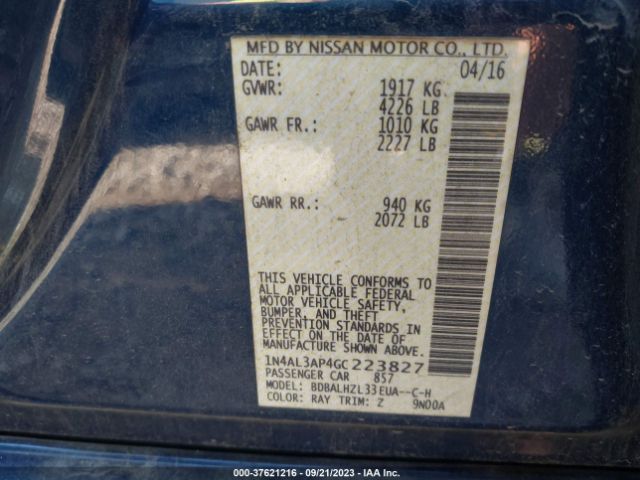 1N4AL3AP4GC223827 Nissan Altima 2.5 Sr