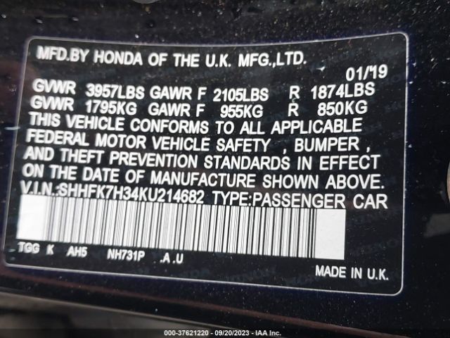 SHHFK7H34KU214682 Honda Civic Hatchback Lx