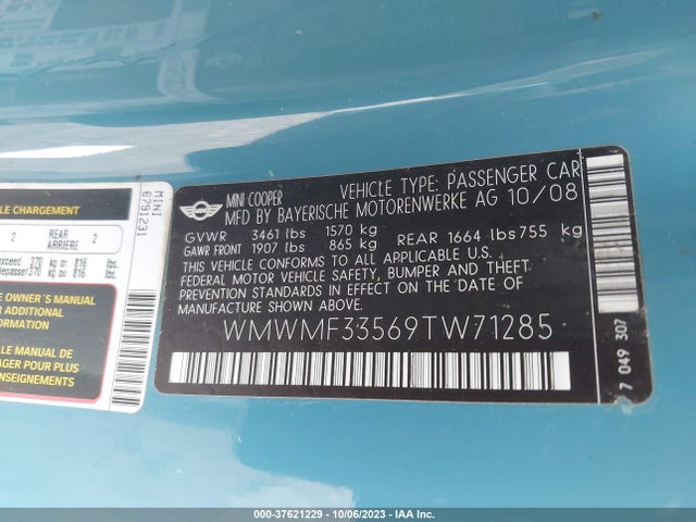2009 MINI COOPER HARDTOP WMWMF33569TW71285 Photo 8