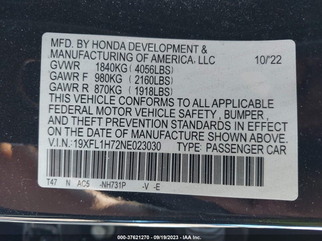Honda Civic Hatchback Ex-l 2022 19XFL1H72NE023030 Image 9