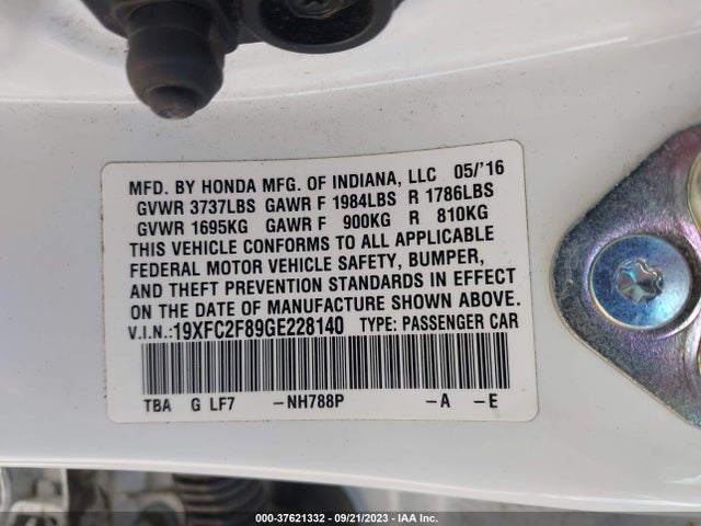 Honda Civic Sedan Ex 2016 19XFC2F89GE228140 Image 9