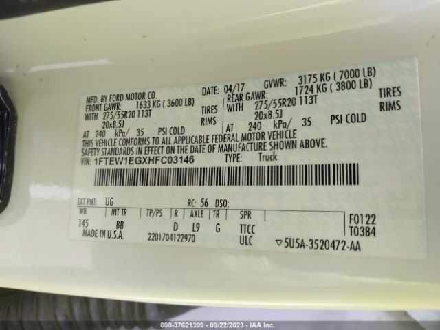 1FTEW1EGXHFC03146 Ford F-150 Xl/xlt/lariat