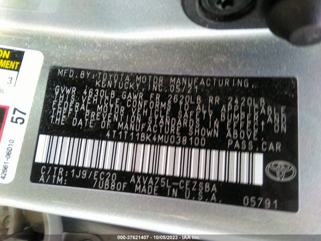 2021 TOYOTA CAMRY SE NIGHTSHADE EDITION AWD VIN: 4T1T11BK4MU038100