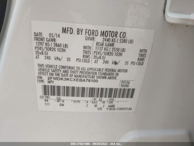 2FMDK3KCXEBA78100 Ford Edge Limited