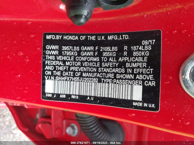 Honda CIVIC EX 2018 SHHFK7H55JU202282 Image 9