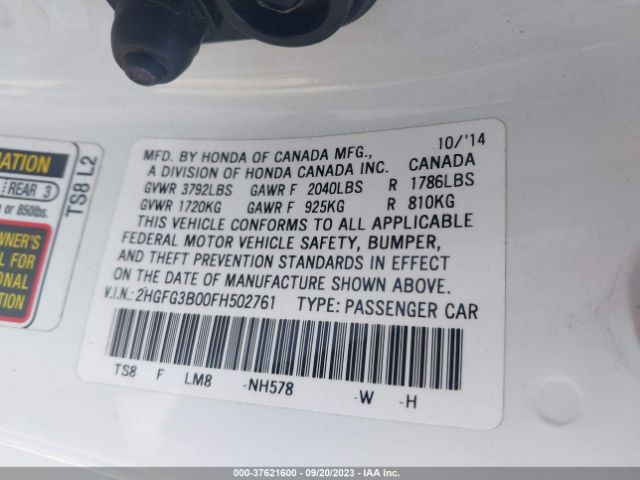 2HGFG3B00FH502761 Honda Civic Coupe Ex-l