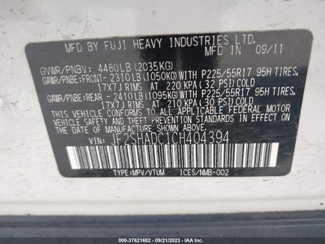 2012 SUBARU FORESTER 2.5X PREMIUM VIN: JF2SHADC1CH404394