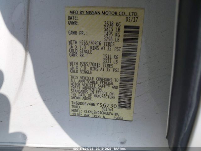 1N6DD0EV4HN756730 Nissan Frontier Sv V6