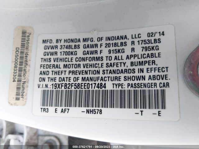 19XFB2F58EE017484 Honda Civic Sedan Lx
