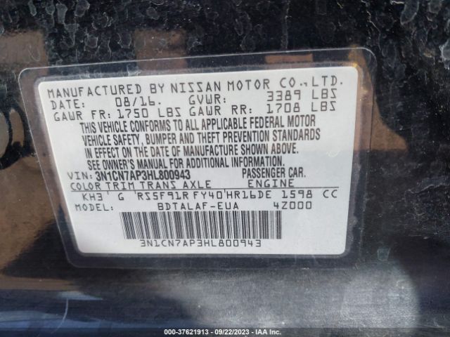 3N1CN7AP3HL800943 Nissan Versa Sedan S
