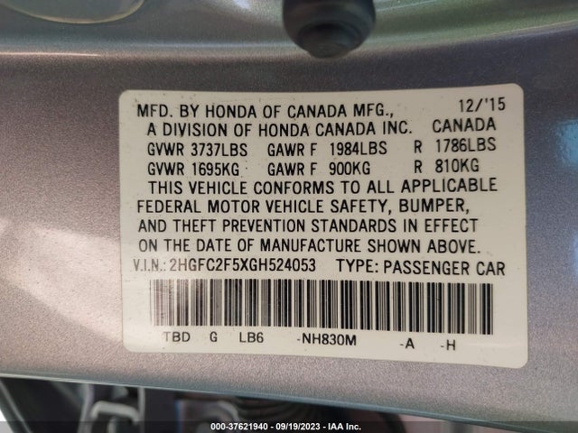 Honda Civic Sedan Lx 2016 2HGFC2F5XGH524053 Image 9