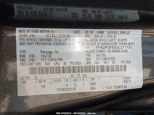 Ford FOCUS SE 2018 1FADP3FE8JL271122 Image 9