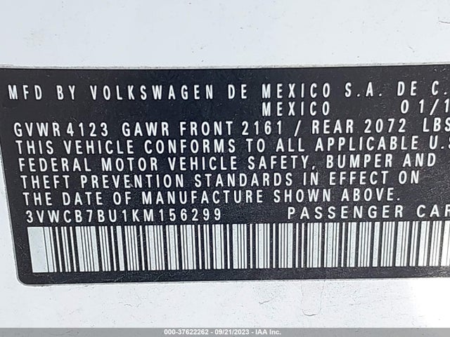 3VWCB7BU1KM156299 Volkswagen Jetta S/se/r-line