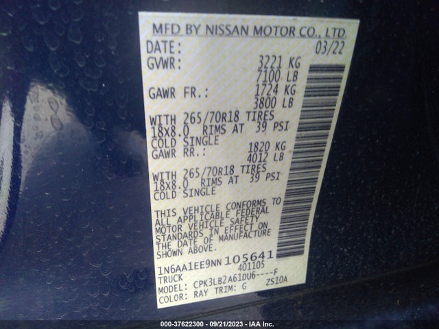 2022 Nissan Titan, VIN: 1N6AA1EE9NN105641