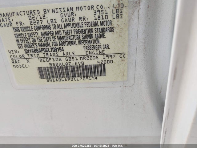 2012 NISSAN SENTRA 2.0 VIN: 3N1AB6AP0CL709194
