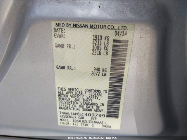 2014 NISSAN ALTIMA 2.5 SV VIN: 1N4AL3AP6EC409799