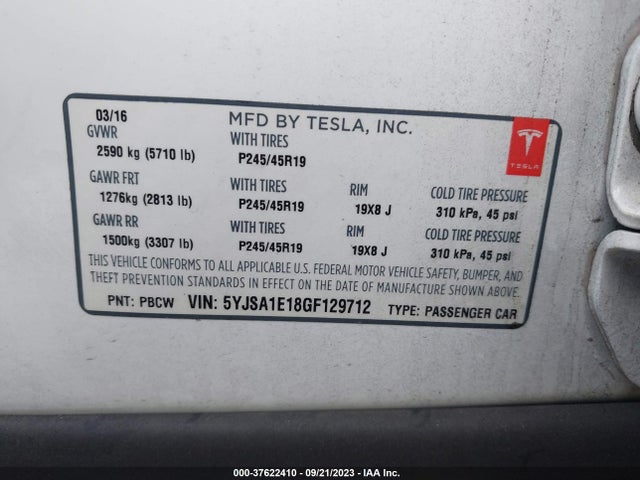 Tesla Model S 70 Kwh 2016 5YJSA1E18GF129712 Image 17