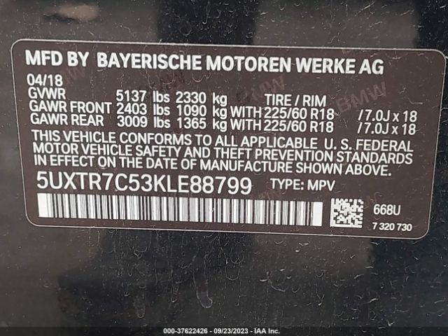 5UXTR7C53KLE88799 BMW X3 Sdrive30i