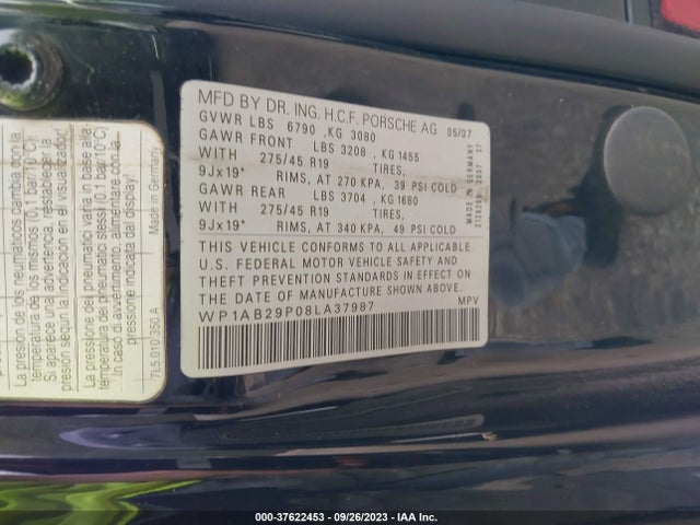 2008 PORSCHE CAYENNE WP1AB29P08LA37987 Photo 8