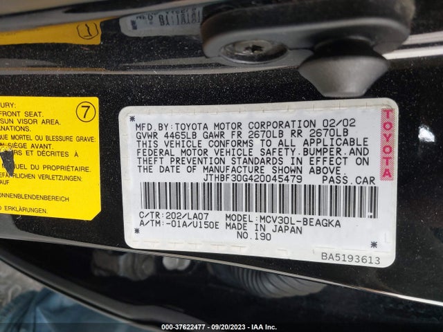2002 LEXUS ES 300 VIN: JTHBF30G420045479