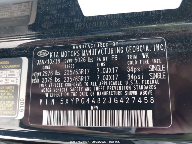 5XYPG4A32JG427458 KIA SORENTO L
