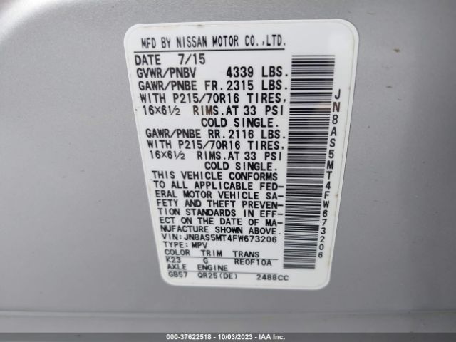 JN8AS5MT4FW673206 Nissan Rogue Select S