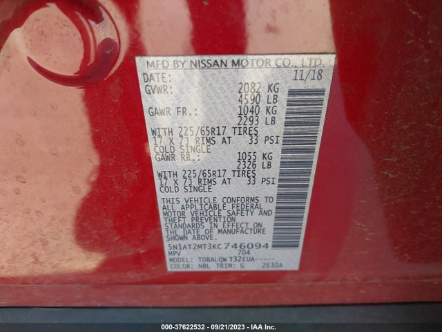Nissan ROGUE SV 2019 5N1AT2MT3KC746094 Image 9