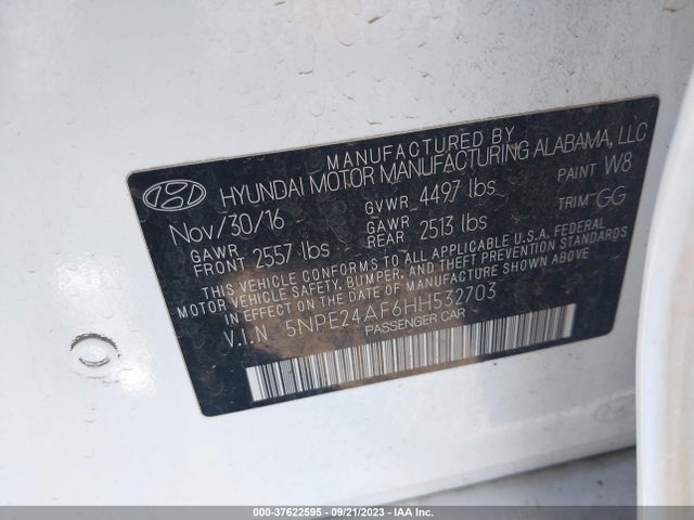 2017 HYUNDAI SONATA 2.4L VIN: 5NPE24AF6HH532703