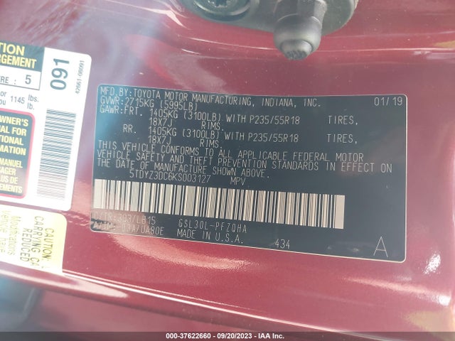 Toyota Sienna Limited 2019 5TDYZ3DC6KS003127 Image 9