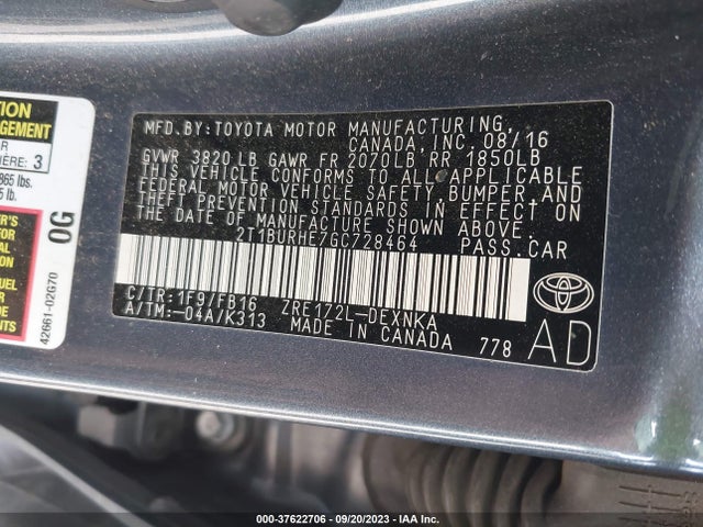 Toyota Corolla L/le/s/s Plus/le Plus 2016 2T1BURHE7GC728464 Image 9