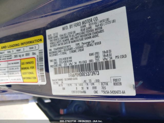 1FA6P0HD0E5373973 Ford FUSION SE