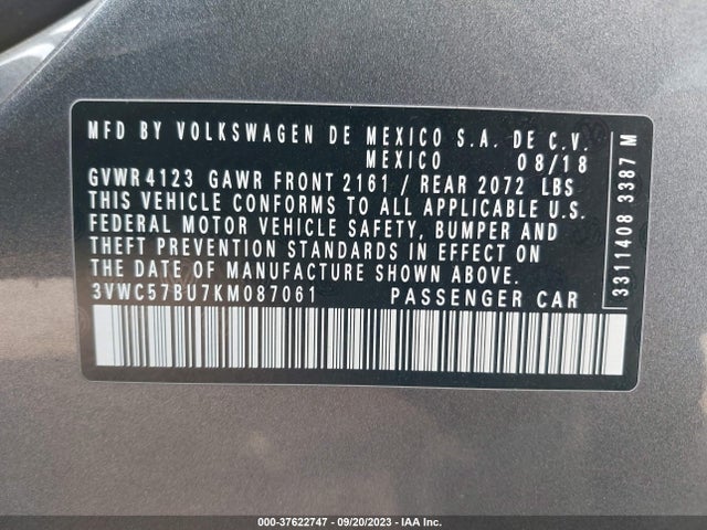 3VWC57BU7KM087061 Volkswagen Jetta S/se/r-line