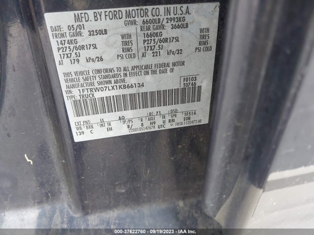 2001 FORD F-150 SUPERCREW XLT/LARIAT VIN: 1FTRW07LX1KB66134