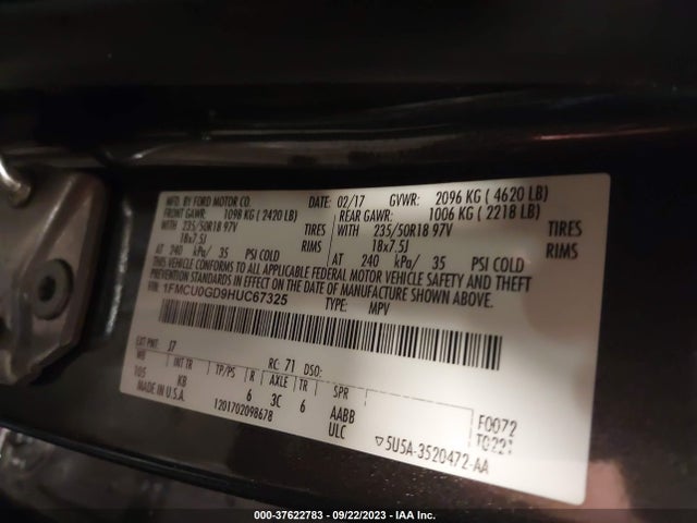 Ford ESCAPE SE 2017 1FMCU0GD9HUC67325 Image 9