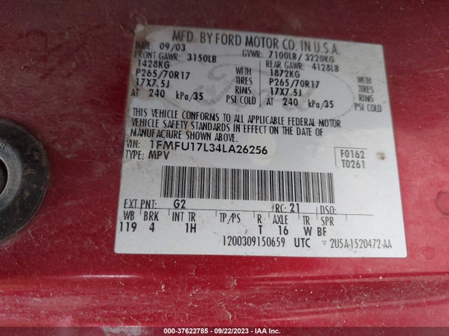 2004 FORD EXPEDITION EDDIE BAUER VIN: 1FMFU17L34LA26256