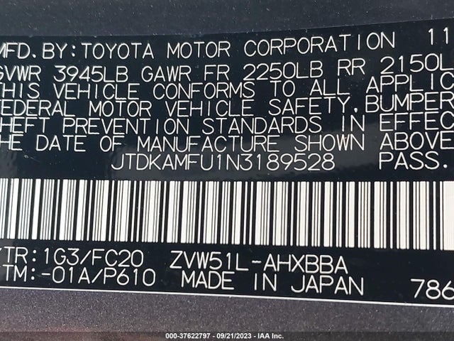 Toyota Prius L 2022 JTDKAMFU1N3189528 Image 9