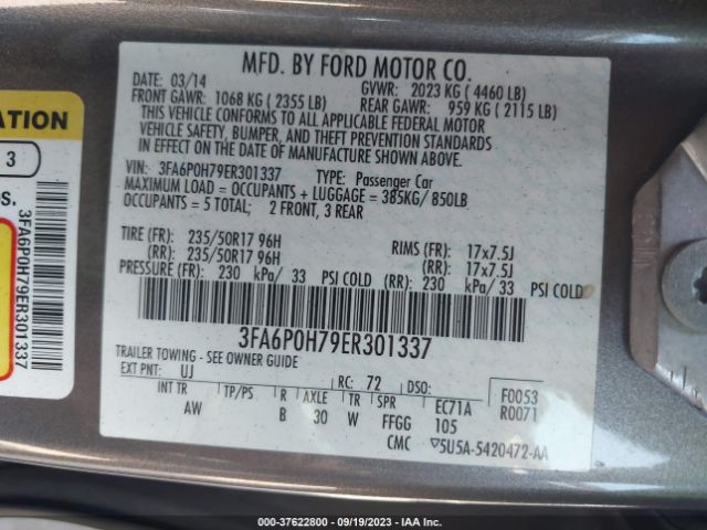 3FA6P0H79ER301337 Ford FUSION SE