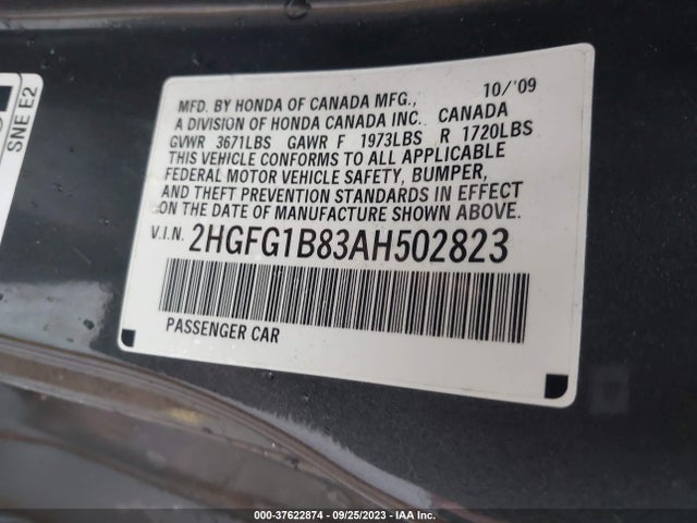 2010 HONDA CIVIC CPE EX VIN: 2HGFG1B83AH502823
