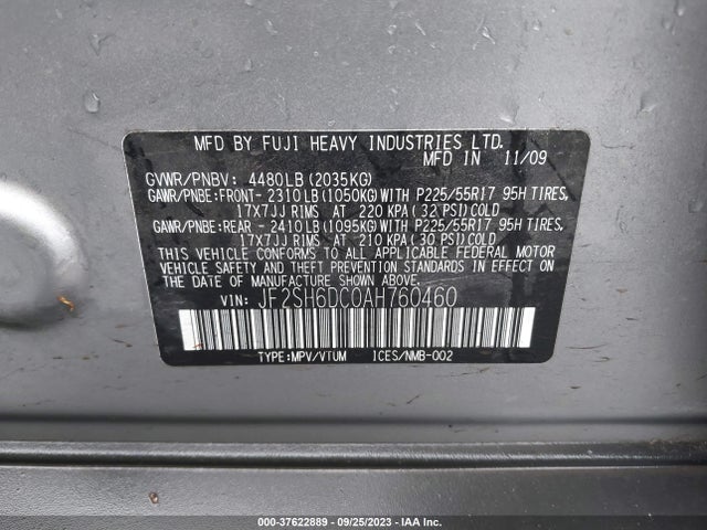 2010 SUBARU FORESTER 2.5X LIMITED VIN: JF2SH6DC0AH760460