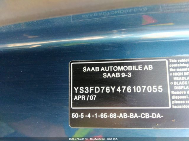 2007 SAAB 9-3 YS3FD76Y476107055 Photo 8