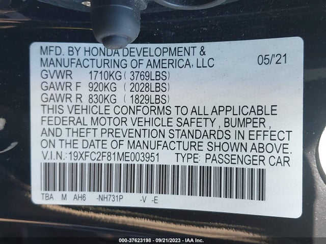 2021 HONDA CIVIC SEDAN 19XFC2F81ME003951 Photo 8