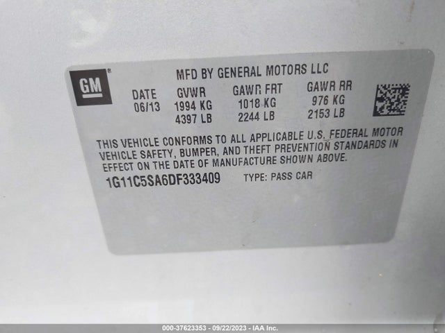 37623353 :رقم المزاد ، 1G11C5SA6DF333409 vin ، 2013 Chevrolet Malibu Lt مزاد بيع
