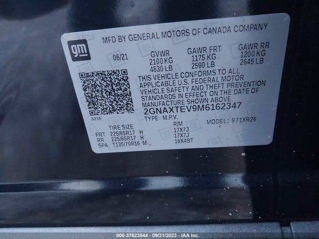 Chevrolet EQUINOX LT 2021 2GNAXTEV9M6162347 Image 9