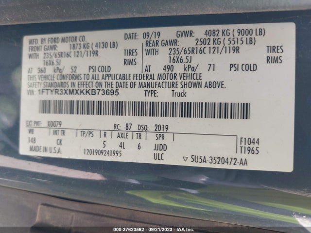 Ford TRANSIT VAN 2019 1FTYR3XMXKKB73695 Image 15