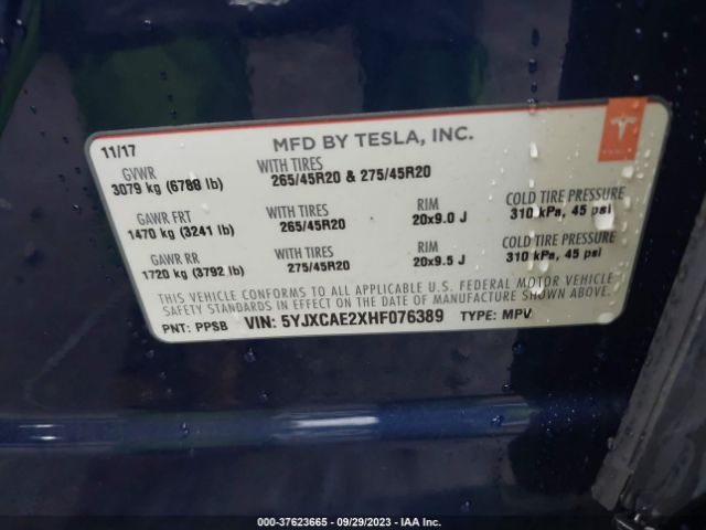 5YJXCAE2XHF076389 Tesla Model X 90d/75d/100d
