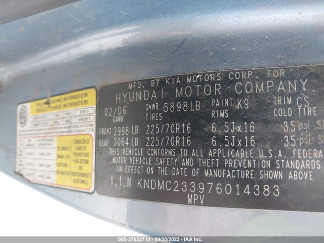 2007 HYUNDAI ENTOURAGE GLS/SE/LIMITED VIN: KNDMC233976014383