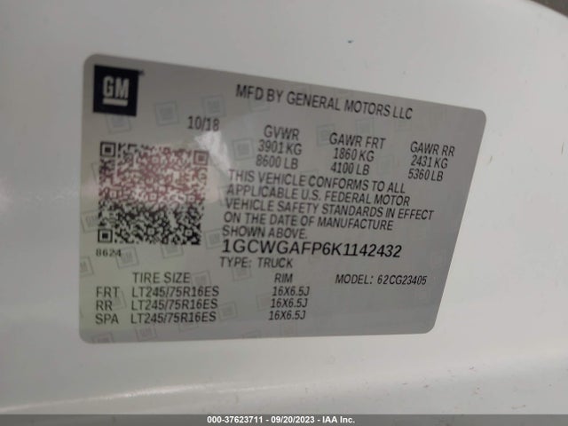 Chevrolet EXPRESS CARGO VAN 2019 1GCWGAFP6K1142432 Image 9