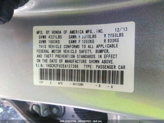 1HGCR2F82EA107386 Honda Accord Sedan Ex-l