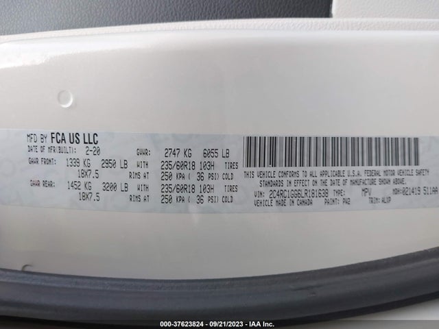 Chrysler Pacifica Limited 2020 2C4RC1GG6LR181638 Image 9